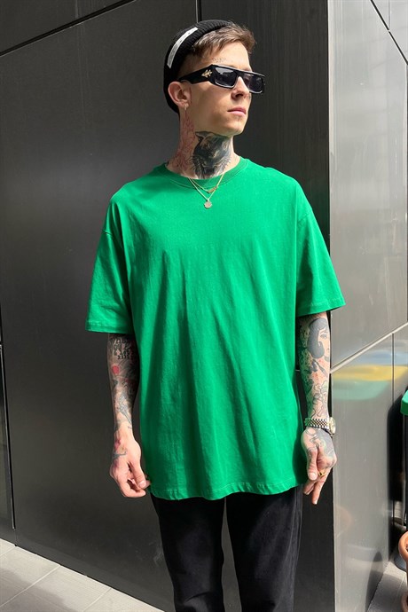 Düz Basic Yeşil Oversize Tshirt 