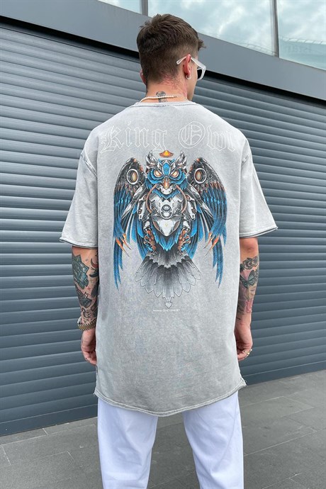Eskitme İki İplik King Owl Oversize Tshirt